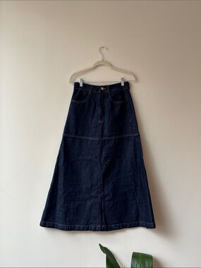 Zara Dark Indigo Denim Midi Skirt